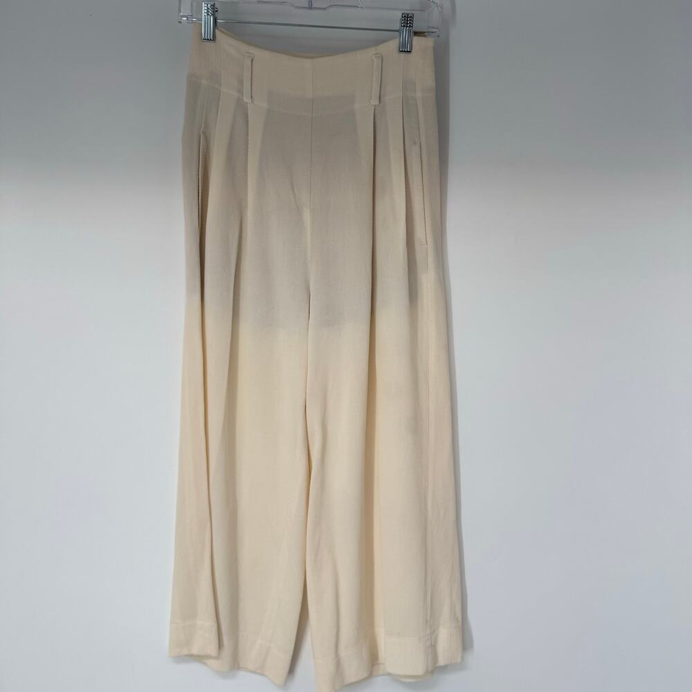 Akris Punto Wide Leg Cropped Trouser Women US 4 Cream Ivory High Rise Pleated